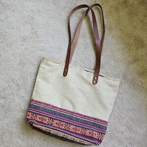 FABRIC TOTE BAG VEGAN (?) STRAPS EUC